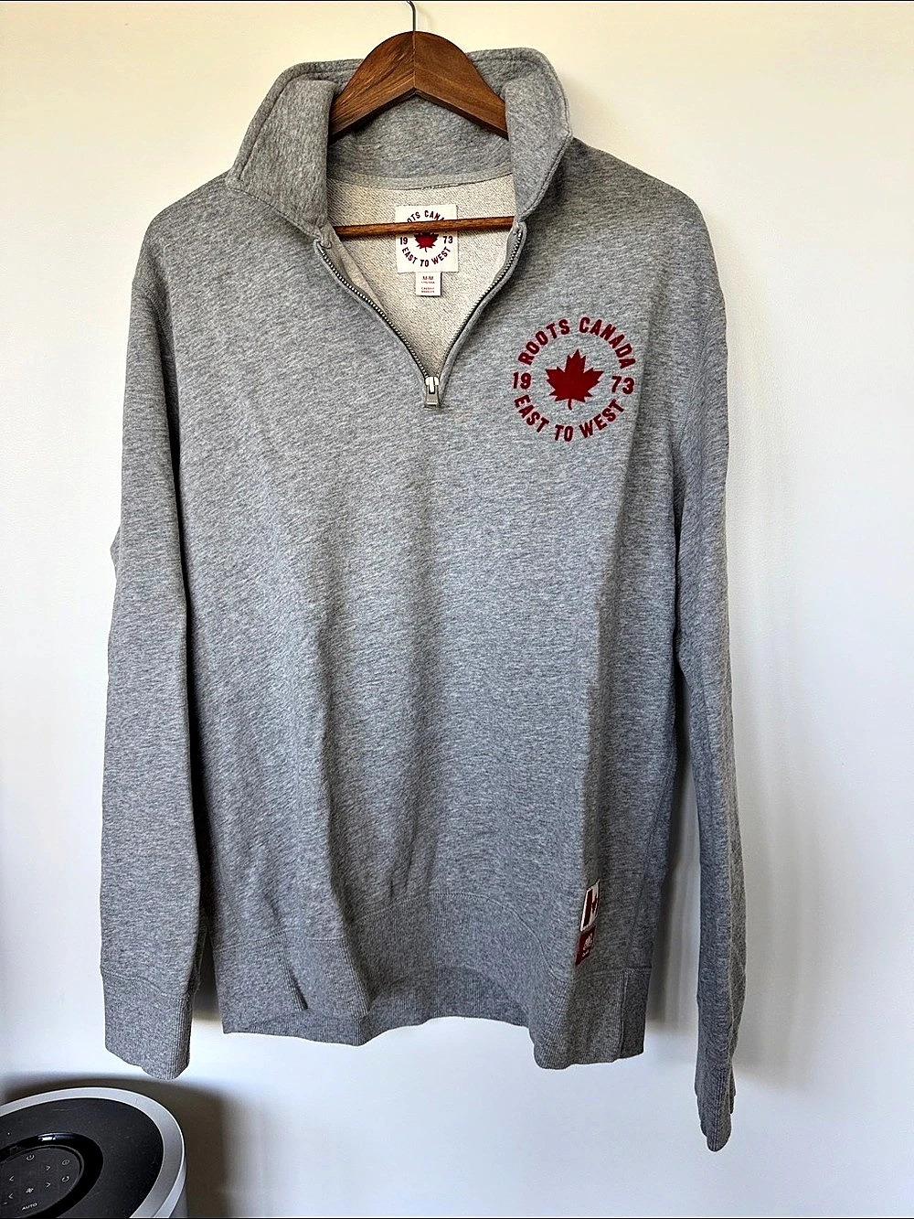 Roots Canada East to West Quarter Zip Sweatshirt Gray Medium